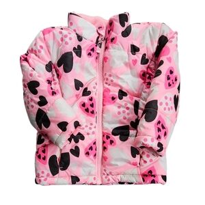 🔥4 for $20🔥Healthtex toddler pink coat / pink, black, white hearts / 18 mths